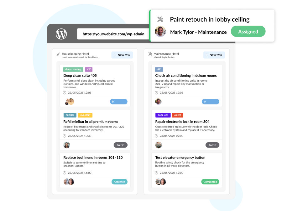Manage reservations, rates, housekeeping and availability from one dashboard e4jConnect PMS — reservation calendar with housekeeping management and rate dashboard for hotels and vacation rentals