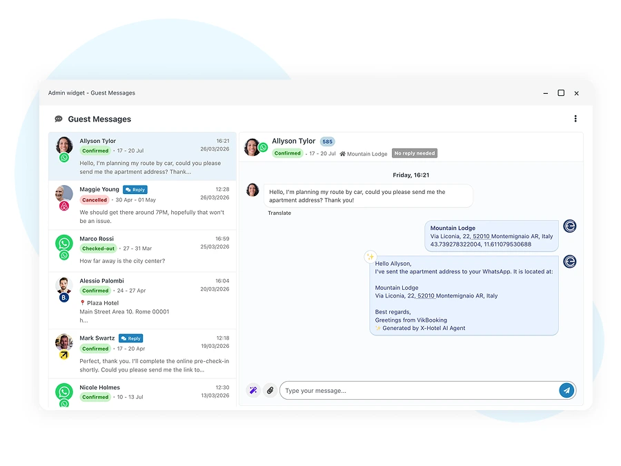 Read and reply to all guest messages from every channel in one inbox e4jConnect Unified Inbox — guest messages from Airbnb, Booking.com, Expedia and WhatsApp in one interface